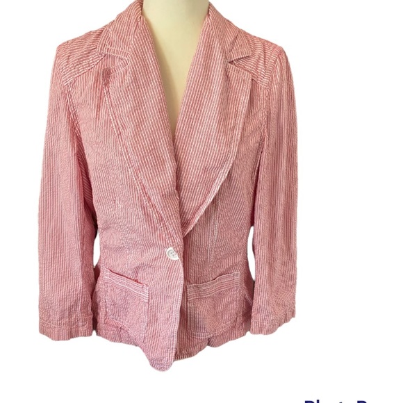 Liz Claiborne Jackets & Blazers - 🚨 5/$10 Liz Claiborne Red & White Striped Blazer Women’s Size 14- STAINED